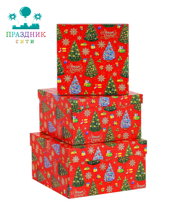 КОРОБКА Новогодние елочки, прямоугольник 15,5х15,5х9см