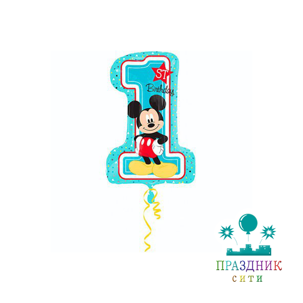 ШАР (Фольга) А ЦИФРА 1 65 in Микки Маус Первый ДР