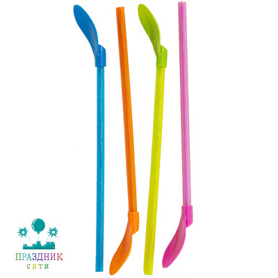 ТРУБОЧКА для коктейля Ассорти с ложкой 4шт