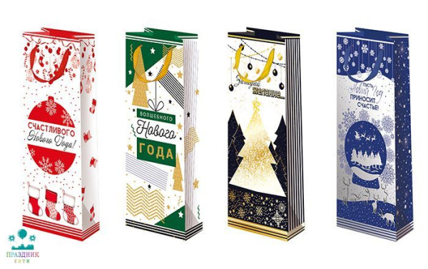 ПАКЕТ Новый год под бутылку МИКС, 52х36 см
