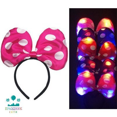 ОБОДОК светящийся Бант в горошек