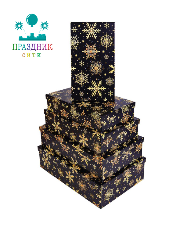 КОРОБКА Золотые снежинки на черном,  32х20х6см