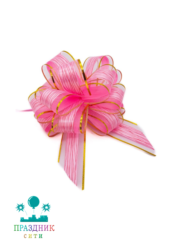 БАНТ ШАР 5см, органза с узорной вставкой, розовый