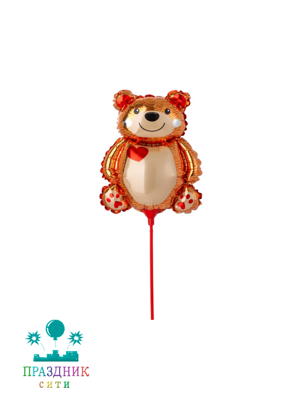 ШАР (Фольга) Мини ФИГУРА Мишка с сердцем на палочке