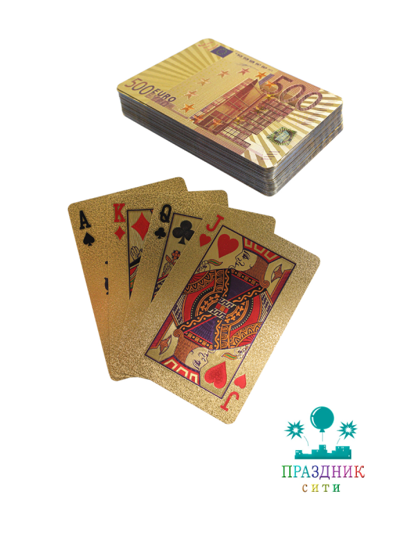 КАРТЫ ИГРАЛЬНЫЕ пласт. зол. с красным 500ЕВРО (54шт.)