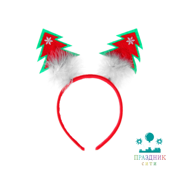 КАРНАВАЛЬНЫЙ ОБОДОК "Елочки",цвет красный с белым пухом