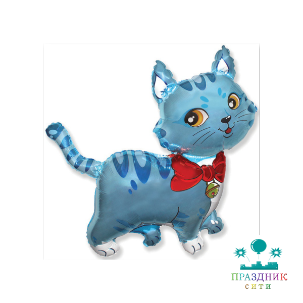 ШАР (Фольга) Мини ФИГУРА Кошечка с бантом голубая