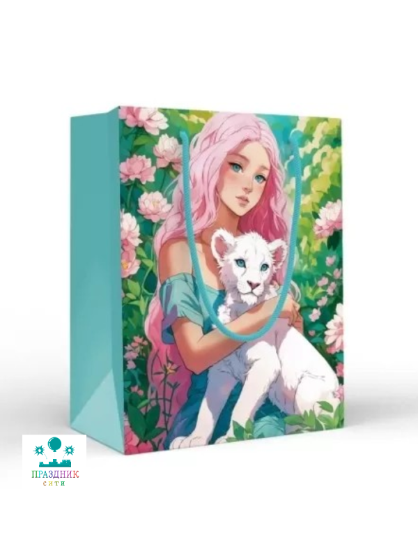 ПАКЕТ Девушка с львенком 18х23см