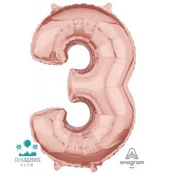 ШАР (Фольга) А ЦИФРА 3 40 in Rose Gold