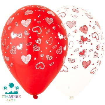 ШАР с рисункoм 12" Сердечки