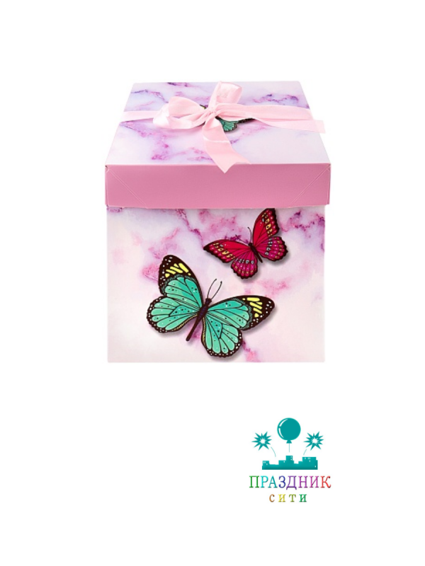 КОРОБКА Складная Бабочки, 10×10 см с лентой