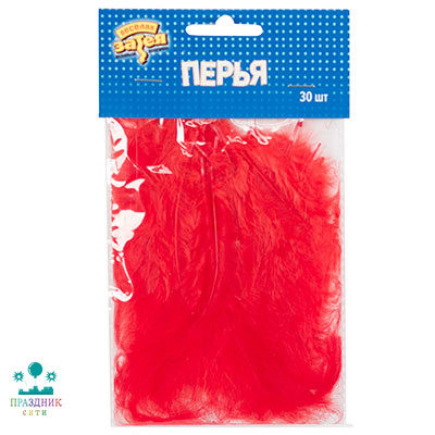 ПЕРЬЯ декоративные Красные 10см 30шт