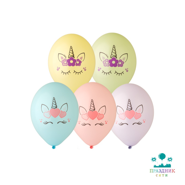 НАБОР ШАРОВ 14" Единорог Голова 5шт