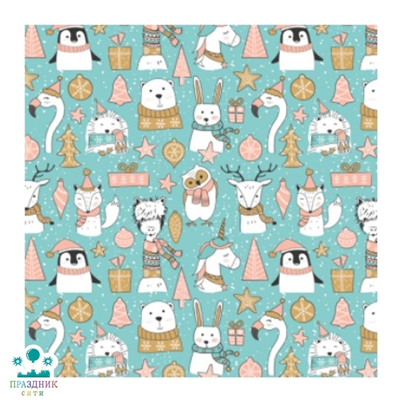 БУМАГА Зверята ждут НГ, глянцевая, 100х70 см