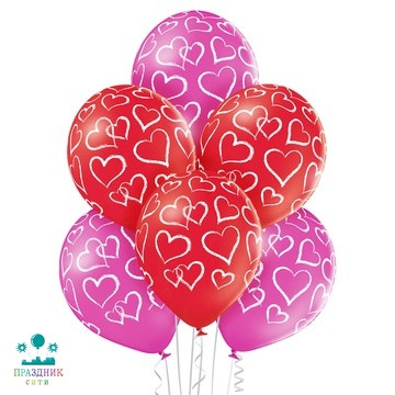 ШАР с рисунком 14" Сердца мелом