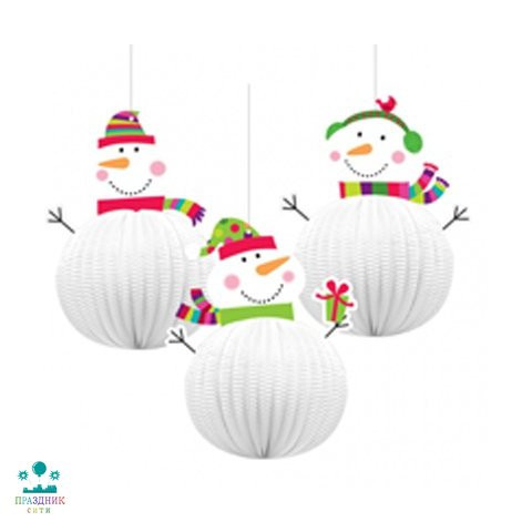 ФОНАРИК фигурный снеговик веселый 20см 3шт