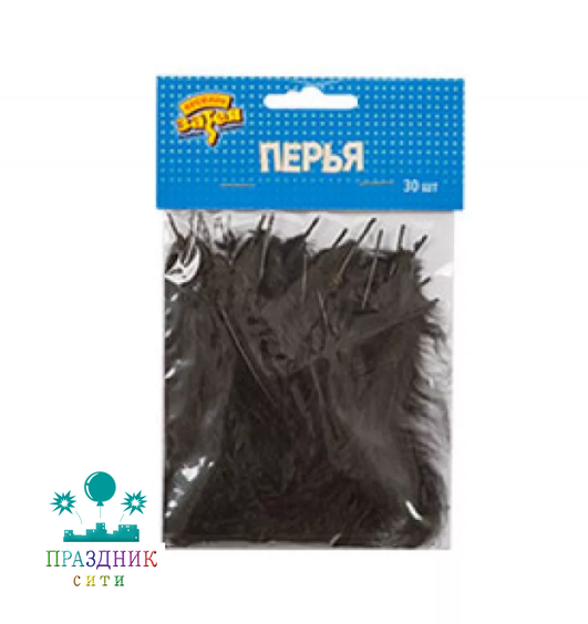 ПЕРЬЯ декоративные Черные 10см 30шт