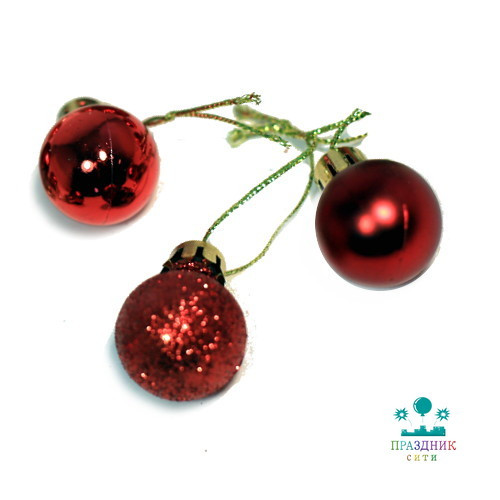 ЕЛОЧНОЕ украшение Шар красный (глиттер, глянец, матовый) d=2,5 см (12 шт./уп.)